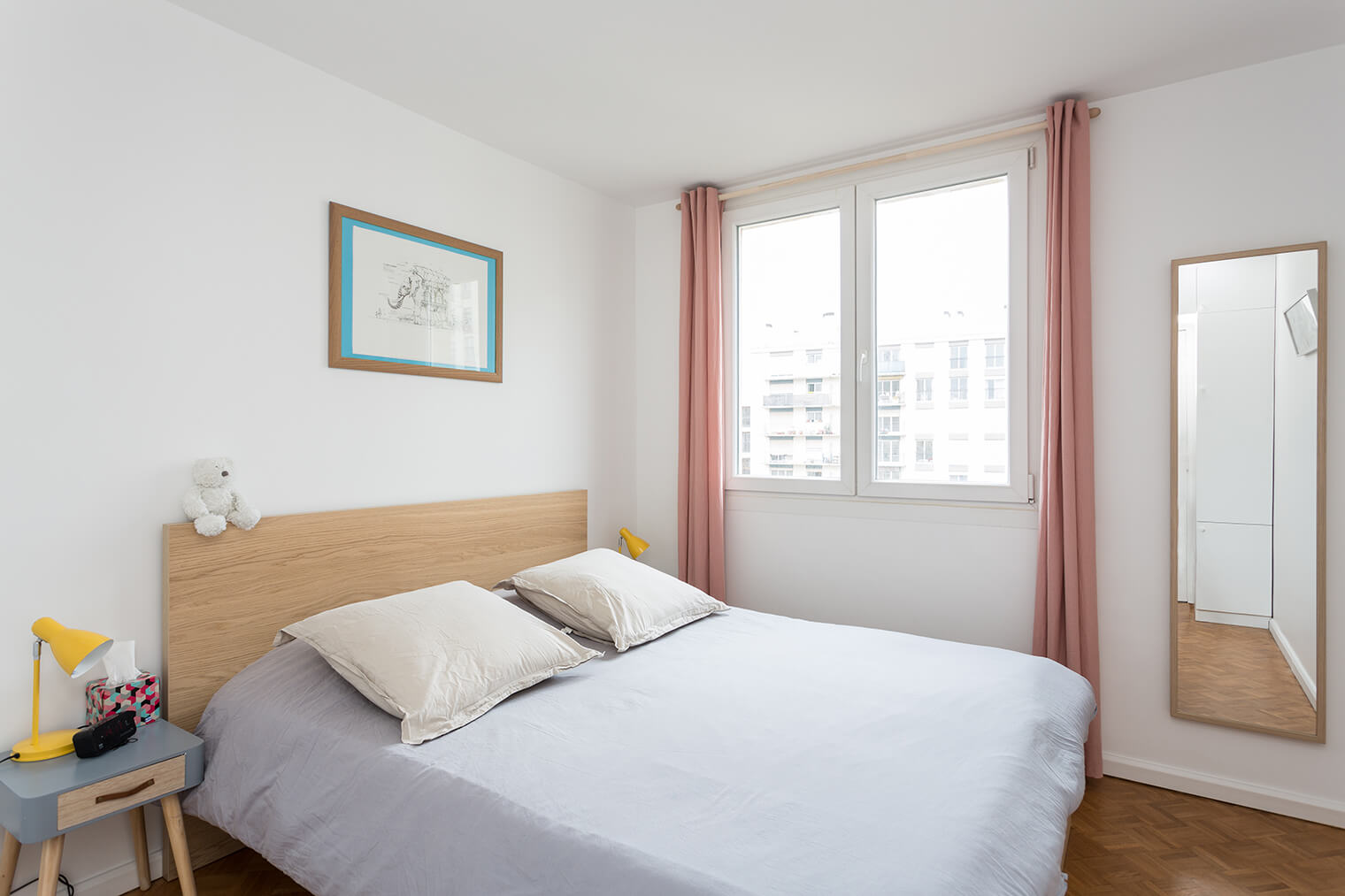 Rénovation chambre avec parquet damier