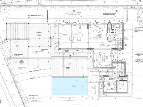 plan technique d'une maison avec cotes